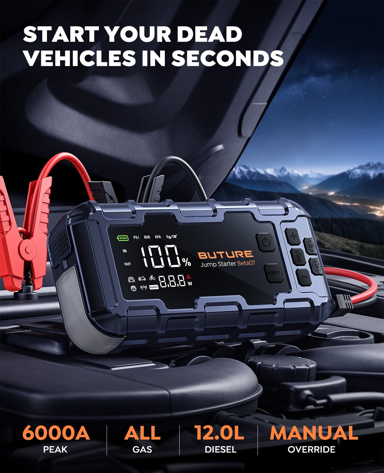 【Top-Rated】Car Jump Starter 6000A丨160PSI Smart Inflating, PD45W Fast Charge