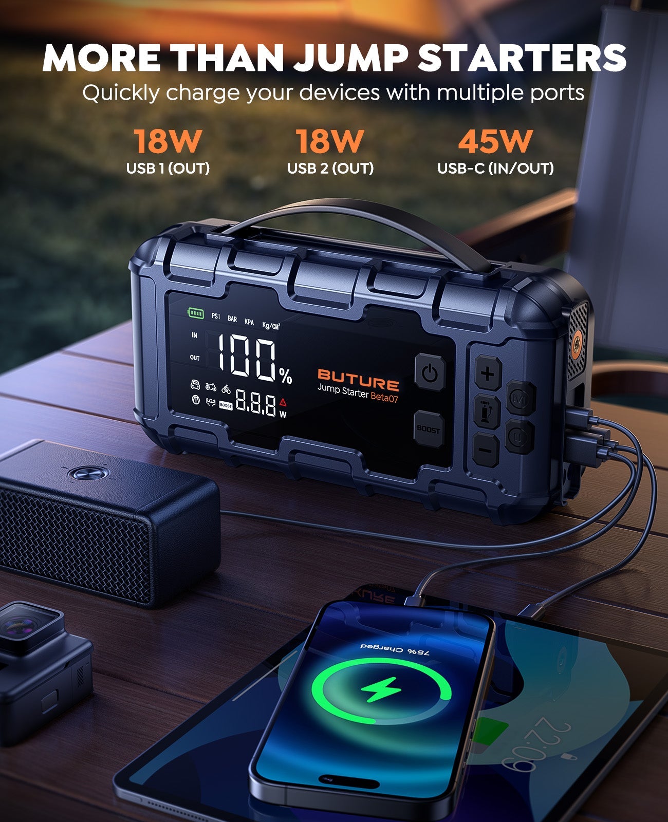 【Top-Rated】Car Jump Starter 6000A丨160PSI Smart Inflating, PD45W Fast Charge